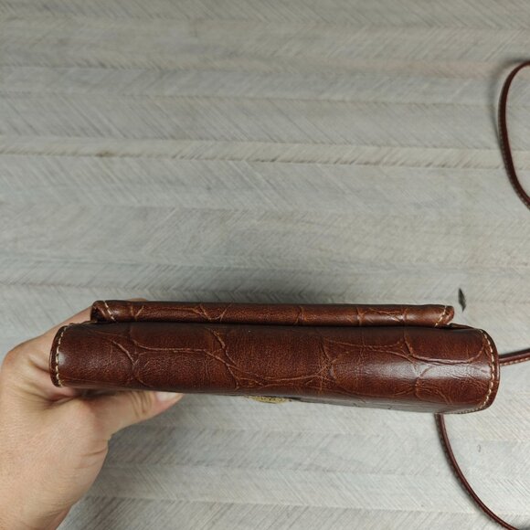 Vintage Carryland Genuine Leather Brown Crossbody Wallet Organizer Croc Embossed - Picture 8 of 8